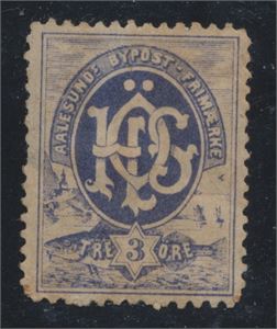 Aalesund Bypost nr. 6P5, tagget 12 1/2. Sjeldent prøvetrykk, kun reg. på Postmuseet.
