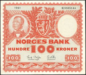100 kroner 1961, serie H.8805144. 2