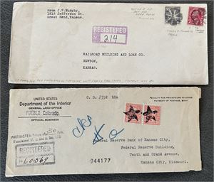 USA-BREV brev og brevforside med korkstempler