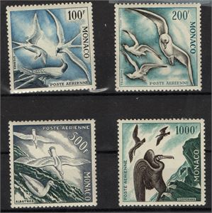 MONACO 1955 Mi 502-505 **/*  Luftpost serien , de två lägre valörerna med svaga spår av fastsättare