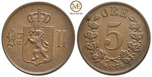 5 øre 1876 Oscar II. Kv.0