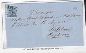 F2a1  4 skill b:co på brev med fyrkantstämpel GEFLE 4.8.1855, intyg, H.O.W, "Praktobjekt" 4,3,4,4