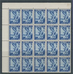 NK 387 20-blokk stemplet Oslo 19-3-75 (verdi 1600.-)