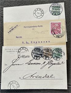 PERFINS 3 kort Tyskland og Danmark 1905 og Østerrike 1912, alle til Norge