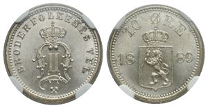 10 øre 1889 Oscar II. Kv.0