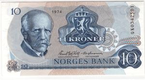 10 kroner 1974 QK erstatningsseddel. Kv.0