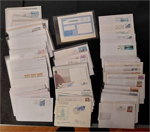 FÆRØYENE-BREV 120 brev, mange med særstempler og TMS, mange sendt til Tyskland. Også et ubrukt lydbrev, 8 paquebot-brev og 22 brev sendt til Russland og Kina, mange med ankomststempler. Vekt 0,9 kilo