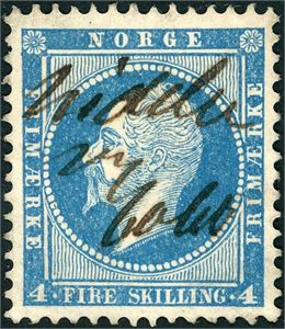 4. 4 skilling Oscar, med håndskrevet dampskibsanering "Nidelven 60 kl".