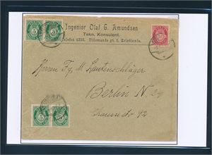 Nk 77 II og 99 x4 på brev stemplet "KRISTIANIA 9 X 10" til Berlin, Tyskland. Oppgitt: 1 kjent