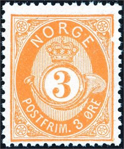 23. 3 øre skravert Posthorn. (3.600,-).