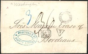 A complete letter, dated "Puerto-Cabello Abril 18 1877" and sent to Bordeaux. with red "Outre-Mer Pauillac 29 Nov 43" cds on front. Arrival postamrk at reverse.