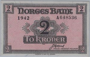 2 kroner 1942 A.648536 London utg. Kv.0