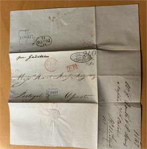 ITALIA Prefrimbrev 1843 fra Naples via Marseille til Portugal. Meget vakkert brev