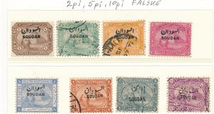 SUDAN o/x SG 1-9, komplett serie 1897. NB: Alle tre høyverdiene med falske overtrykk. GI BUD!