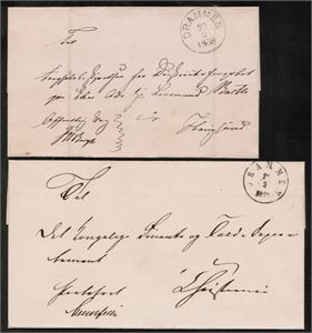 Brev To brev DRAMMEN 17-2-1859 og 22-5-1868 på portofrie brevomslag. Pen kvalitet.