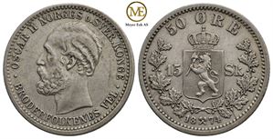 50 øre/15 skilling 1874 Oscar II. Kv.01