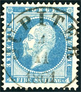 4. 4 skilling Oscar annullert med skipsstempel "Jupiter 4.11.1861".