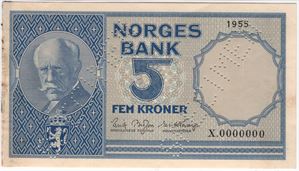 5 kroner 1955 X.0000000. Specimen. Kv.0/01
