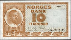 10 kr 1969, serie X.3907889. Erstatningsseddel. 0/01
