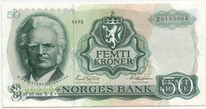 50 kroner 1975 Z.0155904 erstatningsseddel. Kv.1/1+