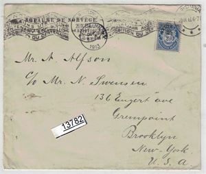 PERFIN "S C" på brev til USA 1913