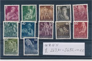LIECHTENSTEIN xx Mi 289-300, 1951 bruksmerker (€ 190)