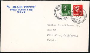 Burea de Mer De Norvegé Kristiansand Newcastle. To konvolutter, stemplet med hhv. litra "A" og "B", begg i 1939.