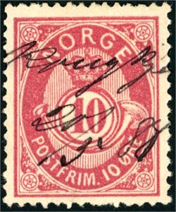 53 VI. 10 øre 20 mm, annullert med håndskrevet "Kiberg 19/9 93".