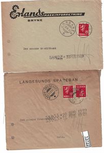 JERNBANE 2 brev stemplet "JÆRBANEN" og "BREVIK-SKIENBANEN"