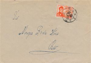 Kronet Posthorn NØKLAN (TR / 7). Uklart avtrykk på brev til Oslo frankert med NK 362.