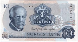 10 kroner 1978 HI erstatningsseddel. Kv.0