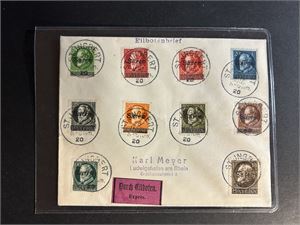 SAARGEBIET Filatelistisk ekspressbrev stemplet "ST. INGBERT 26 MRZ 20". (Mi € 375 på brev, merkeverdi € 145)