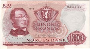 100 kroner 1968 X.3521179 erstatningsseddel. Kv.0/01