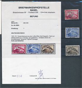 REICH o Mi 196-98, 1933 Chicagofahrt. Befund Basel 2008 og garantistempler Schlegel (€ 1000)