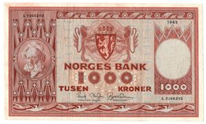 1000 kroner 1965 A.2466393.  Kv.1/1+