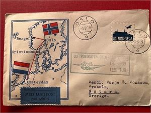 Luftpost Oslo - Amsterdam 1. tur 1. juni 1939