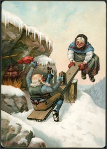 Wilhelm Larsen. Nissefar og kone på huske. K-1