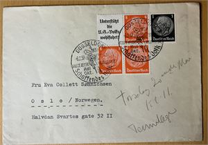 REICH Brev til Oslo med heftemerker stemplet "DÜSSELDORF 6.2.37"