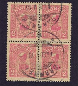 NK 91, 4-blokk stemplet "Drammen" 20.05.1910