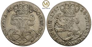 24 skilling 1757 Frederik V. NMD.14.  Kv.1+