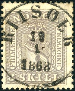 7. 3 skill, rettvendt stemplet "Riisøer 19.1.1868".