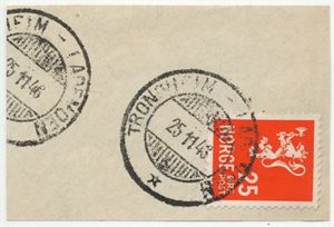 Hjelpestempel TRONDHEIM - LADEMOEN (ST) HJ-SA 25 11 46 på klipp med NK 354. Ikke reg. hos Aspaker. Mindre enn 4 uker brukstid.