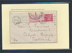 Sensurbrev med Nk 115 x2 maskinstemplet "KRISTIANIA 23 IX 14 4-5 E" til Leipzig, Tyskland