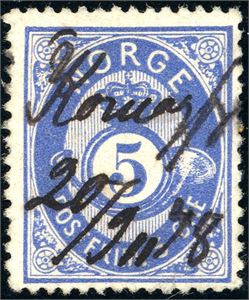 24. 5 øre skravert posthorn, anert med håndskrevet "Komagfj 20/9 78" (Komagfjord, FI).