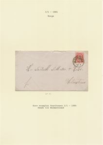 NK 43 Pent brev med 10ø stemplet Vestfossen 1/1-1884, sendt til Holmestrand