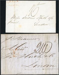 DWI. 8 covers, all sent to London approx,. 1845-50, and all sent as "Packet Mail".