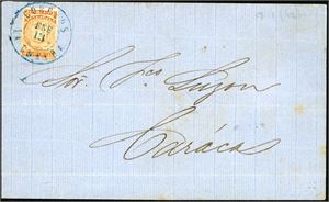 1. Venezuela. 1/2 Real orange on entire to Caracas, cancelled "Correos La Guaira Ene 13" (January) in blue.
