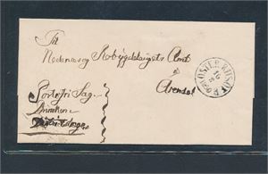 Portofritt prefrimbrev med svart "ØSTER RIISØER 16-3-1850" til Arendal