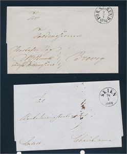 2 brev med svart "PORSGRUND 2-4-1850" og "SKIEN 26-3-1849"