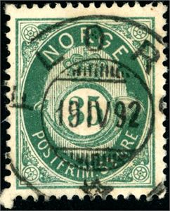 29 b. 35 øre skravert Posthorn, pent stemplet "Florø 19.4.92".
